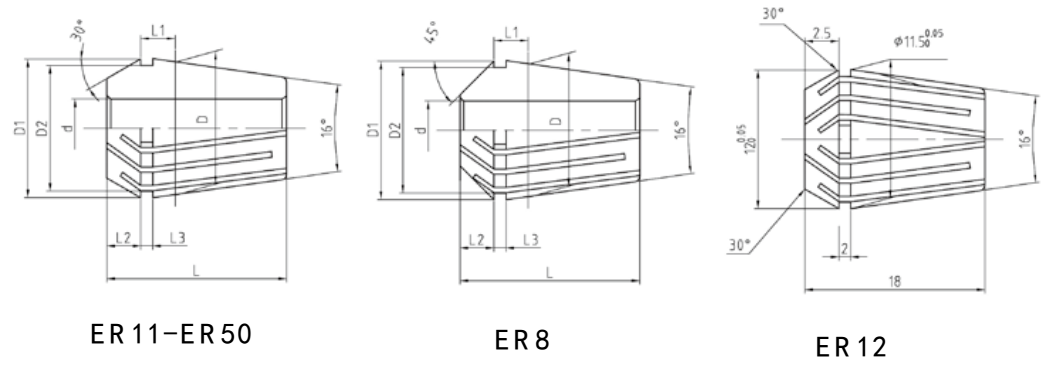 HIGH QUALITY HIGH PRECISION ER COLLET ER8,ER11,ER16,ER16,ER20,ER20,ER20,ER25,ER25,ER32,ER32,ER40,ER50 0
