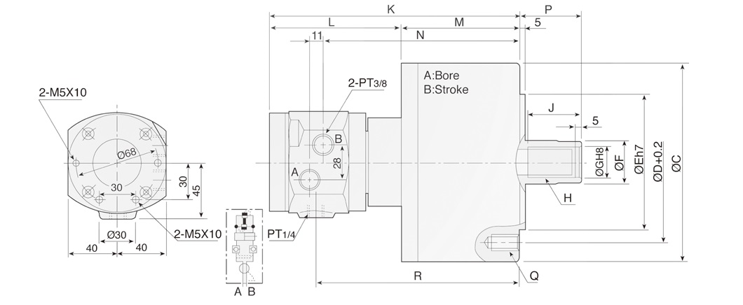 MS Non through-hole rotary hydraulic cylinder(valve included) 0