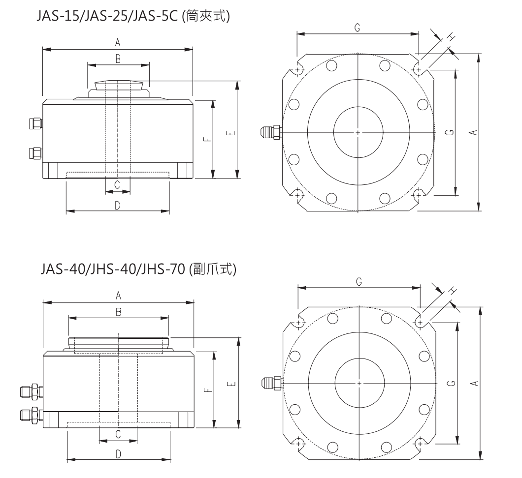 JAS JHS AIR HYDRAULIC POWER STATIONARY CHUCK PUSH FORWARD TYPE 1