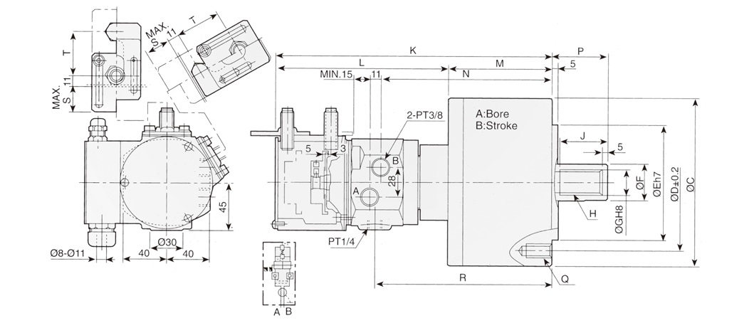 MS Non through-hole rotary hydraulic cylinder(valve and switch brackets included) 0