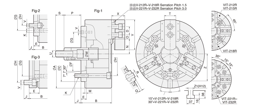 V Series Non through-hole power chuck for vertical lathe (adapter included) 0