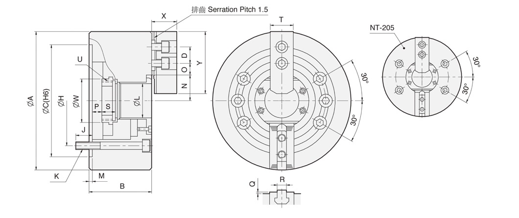 NT 2 jaw through hole power chuck (adapter excluded) 0