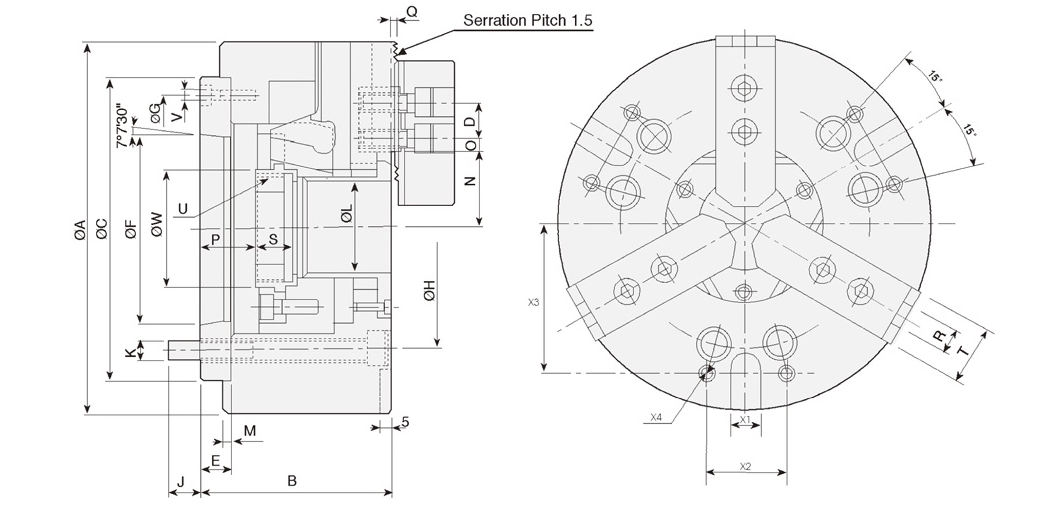 NB-A  3 jaw extra large through hole power chuck (adapter excluded) 0