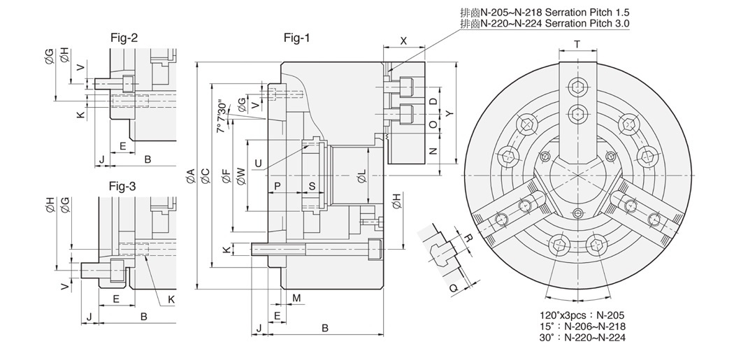 N-200 A 3 jaw through hole power chuck (adapter included) 0